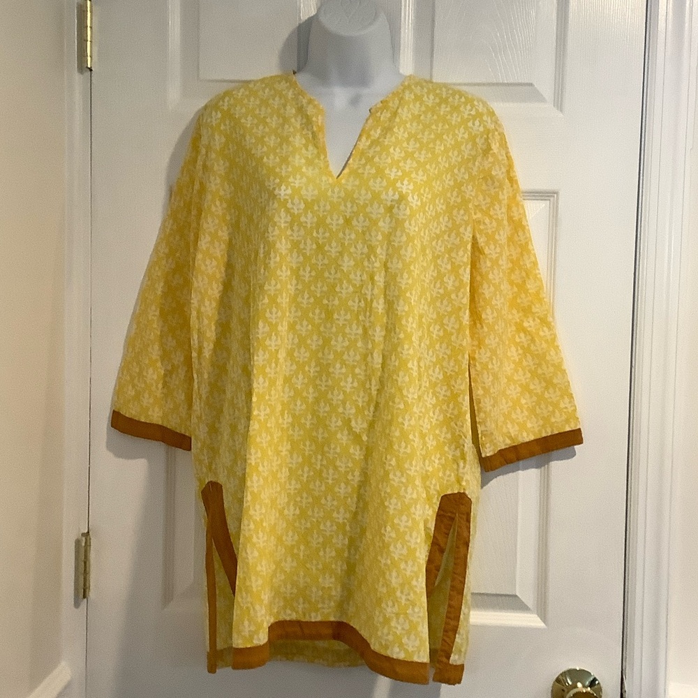 ROBERTA ROLLER RABBIT Women’s 100% Cotton Yellow Block Print Lightweight Tunic L